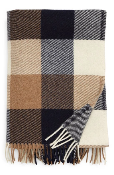 Pendleton Plaid Washable Wool Throw In Navy/ Camel
