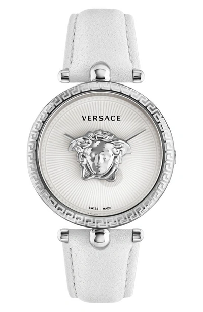 Versace Palazzo Empire Leather Strap Watch, 39mm In Stainless Steel
