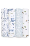 Aden + Anais Assorted 4-pack Organic Cotton Muslin Swaddling Cloths In Blue