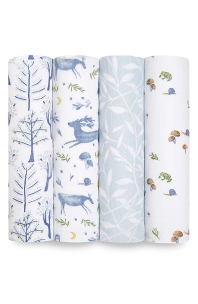 Aden + Anais Assorted 4-pack Organic Cotton Muslin Swaddling Cloths In Blue
