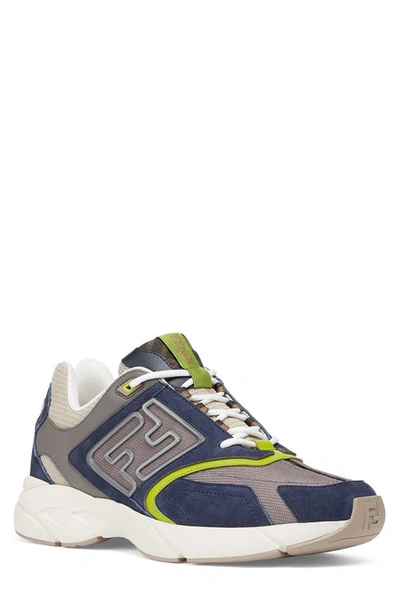 Fendi Nubuck Faster Trainers In Bleu