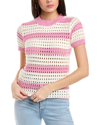 Alexia Admor Chloe Stripe Short Sleeve Open Knit Top In Pink