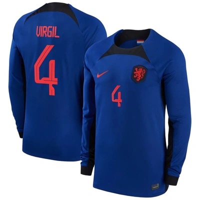 Nike Netherlands National Team 2022/23 Stadium Away (virgil Van Dijk)  Men's Dri-fit Long-sleeve Soccer J In Blue
