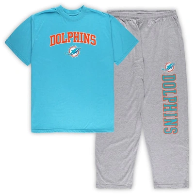 Concepts Sport Aqua/heather Gray Miami Dolphins Big & Tall T-shirt & Pajama Pants Sleep Set