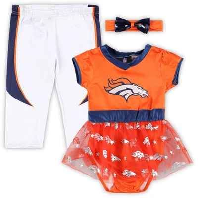 Jerry Leigh Babies' Infant Boys And Girls Orange, White Denver Broncos Tailgate Tutu Game Day Costume Set In Orange,white