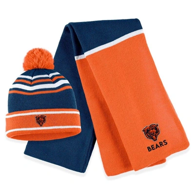 Wear By Erin Andrews Orange Chicago Bears Colorblock Cuffed Knit Hat With Pom And Scarf Set