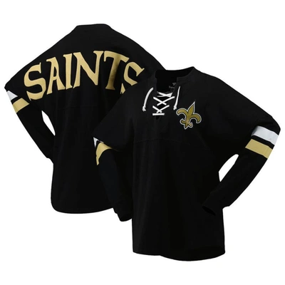 Fanatics Branded Black New Orleans Saints Spirit Jersey Lace-up V-neck Long Sleeve T-shirt