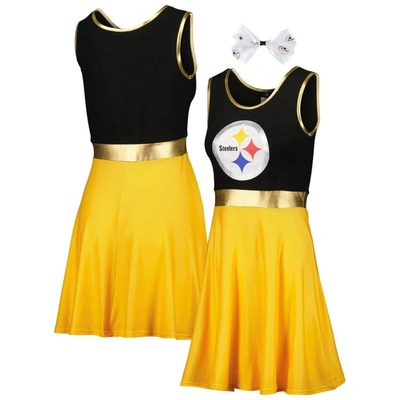Jerry Leigh Women's Black, Gold Pittsburgh Steelers Game Day Costume Dress Set In Black,gold