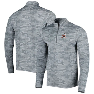 Antigua Gray Cleveland Browns Brigade Throwback Quarter-zip Top