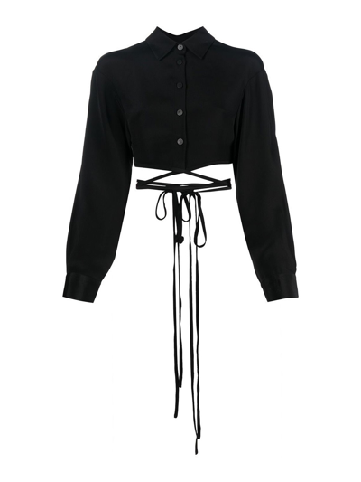 Christopher Esber Wrap-around Silk Faille Cropped Shirt In Black