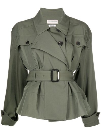 Alexander Mcqueen Belted Wool And Cotton-blend Gabardine Jacket In Multicolor