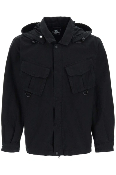 Edwin Strategy Cotton Jacket With Snap-off Hood In Black (black)