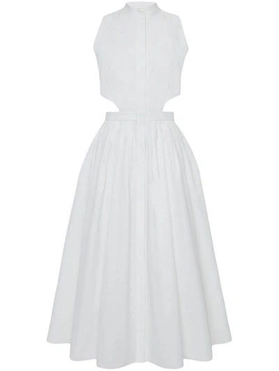 Alexander Mcqueen Cutout Poplin Fit-and-flare Midi Dress In White