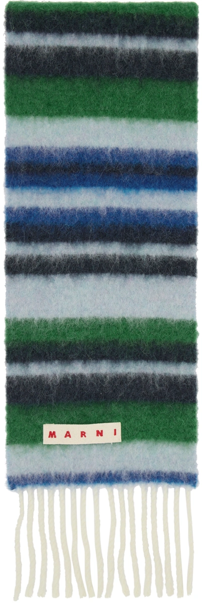 Marni Striped Wool And Alpaca Blend Scarf In Artic