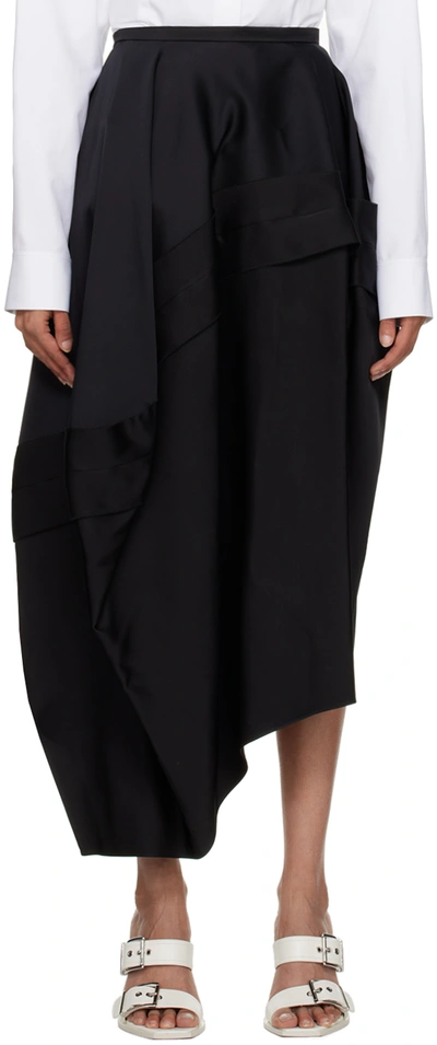 Alexander Mcqueen Asymmetric Duchesse-satin Midi Skirt In Black