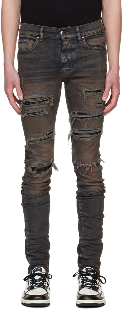 Amiri Leather Thrasher Jean In Grey