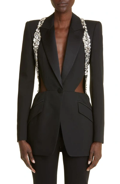 Alexander Mcqueen Cutout Blazer Jacket W/ Crystal Harness In