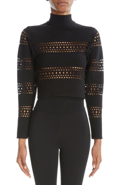 Alaïa Vienne Laser Cutout Mock-neck Top In Black