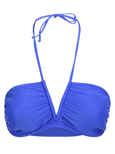 Ganni Ruched Bikini Top In Blue