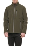 Guess Stand Collar Softshell Rain Jacket In Olive