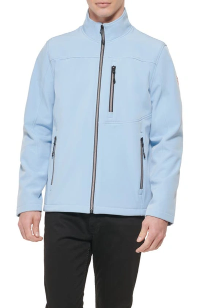 Guess Stand Collar Softshell Rain Jacket In Powder Blue