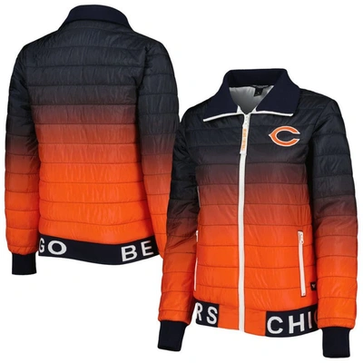 The Wild Collective Women's  Navy, Orange Chicago Bears Color Block Full-zip Puffer Jacket In Navy,orange