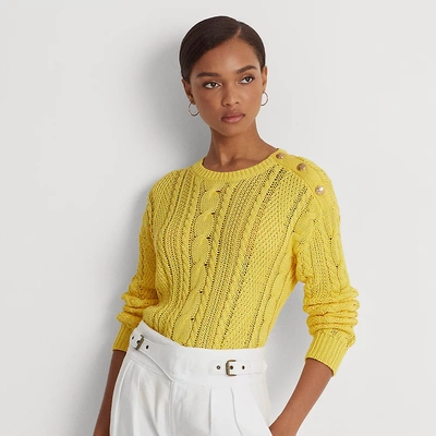 Lauren Ralph Lauren Aran-knit Cotton Sweater In Yellow