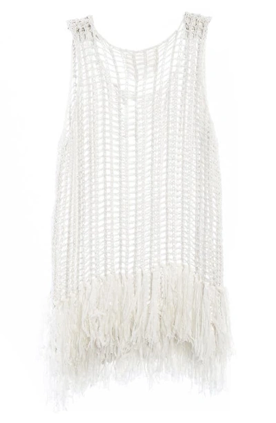 Saachi Fringe Trim Crochet Topper In White