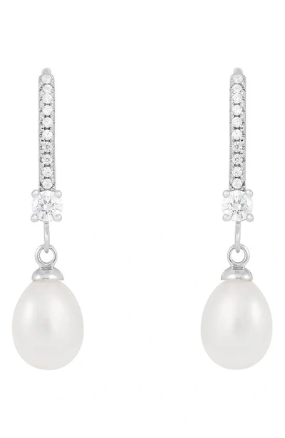 Splendid Pearls 7-8mm Freshwater Pearl & Cz Drop Earrings In White
