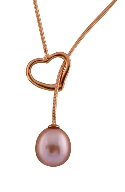 Splendid Pearls Heart Lariat 7-8mm Cultured Freshwater Pearl Necklace In Pink