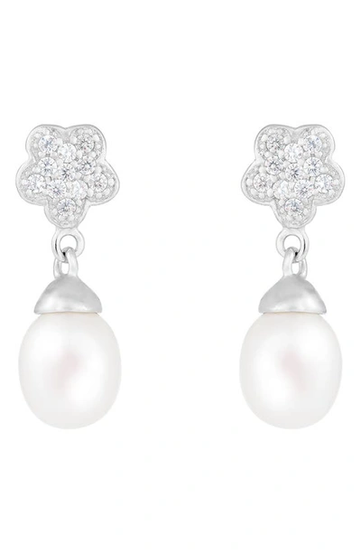 Splendid Pearls Freshwater Pearl & Cz Cluster Drop Earrings In White