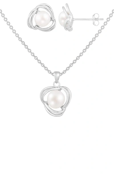Splendid Pearls Sterling Silver & 7-8mm Cultured Freshwater Pearl Earrings & Necklace Set In White