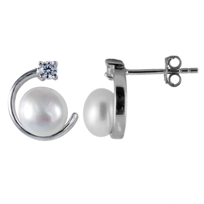 Splendid Pearls Sterling Silver 7-8mm Cultured Freshwater Pearl & Cz Stud Earrings In White