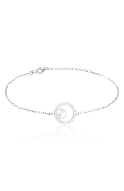 Splendid Pearls Sterling Silver, 7-8mm Cultured Freshwater Pearl, & Cz Bracelet In White