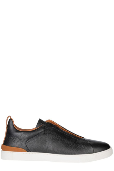 Ermenegildo Zegna Round Toe Slip In Nero Brown