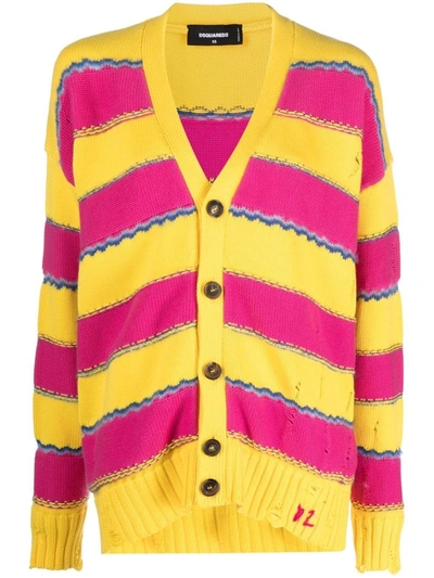 Dsquared2 Distressed Oversized Knit Cardigan In Multicolor