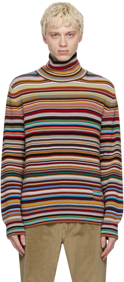 Paul Smith Striped Roll Neck Jumper In Multicolor