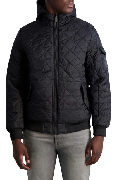 Karl Lagerfeld Hooded Quilted Bomber Jacket In Black