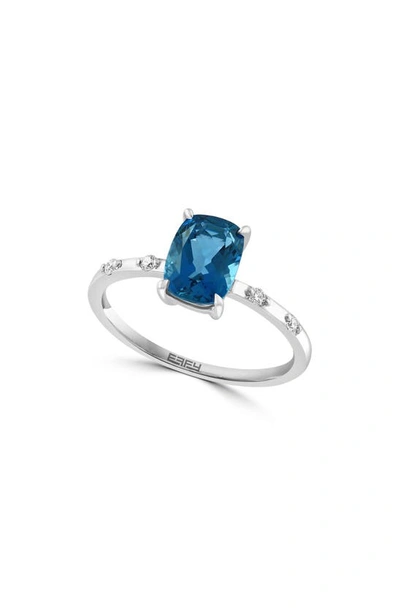Effy 14k White Gold, Diamond, & London Blue Topaz Ring