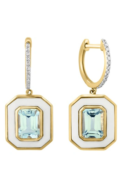 Effy 14k Gold Diamond Huggie Topaz Drop Earrings In White