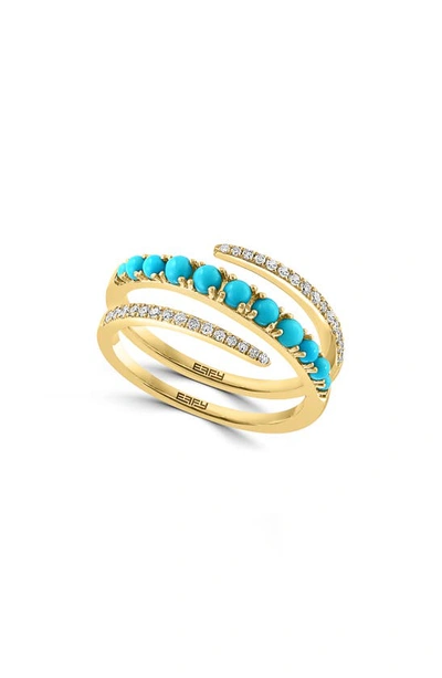 Effy 14k Gold Diamond & Turquoise Coil Ring In Blue