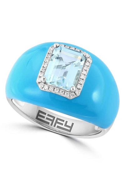 Effy 14k White Gold & Blue Enamel Aquamarine Diamond Halo Ring