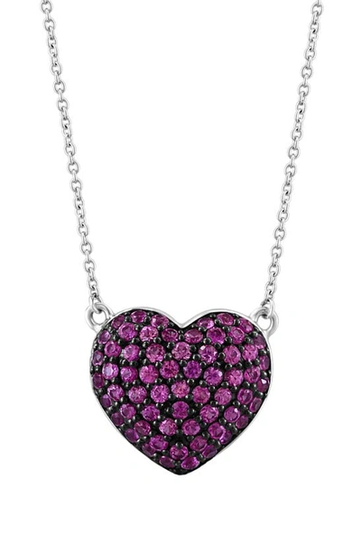 Effy Sterling Silver Pavé Pink Sapphire Heart Pendant Necklace
