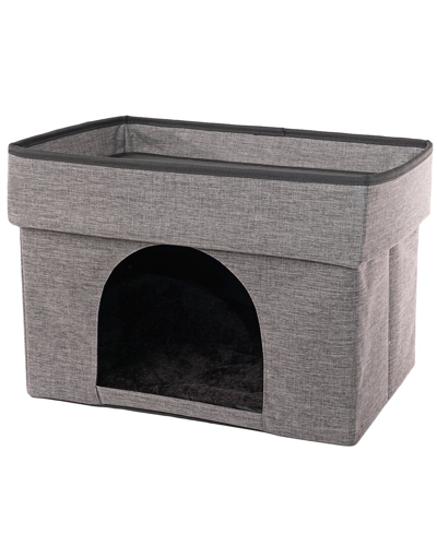 Precious Tails Linen Cat Cave With Storage In Charcoal