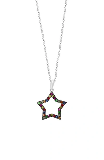 Effy 14-karat White Gold Sapphire Star Pendant Necklace In Silver Multi