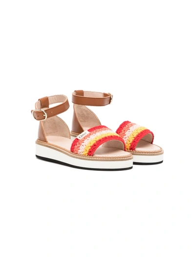 Chloé Kids' Interwoven-strap Flat-sole Sandals In Multicolor