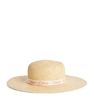 Chloé Kids' Girls Beige Straw Sun Hat