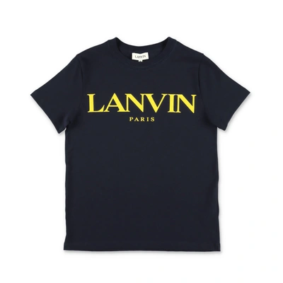 Lanvin Kids' Rubberized Logo Cotton Jersey T-shirt In Navy