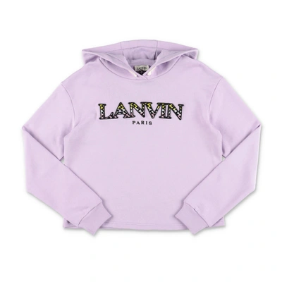 Lanvin Kids' Embroidered Logo Crop Cotton Sweatshirt In Lilla