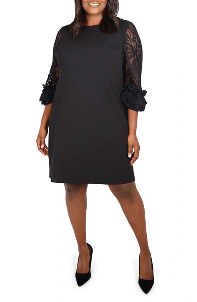 Maree Pour Toi Plus Size Ruffle Sleeve Dress With Lace In Black
